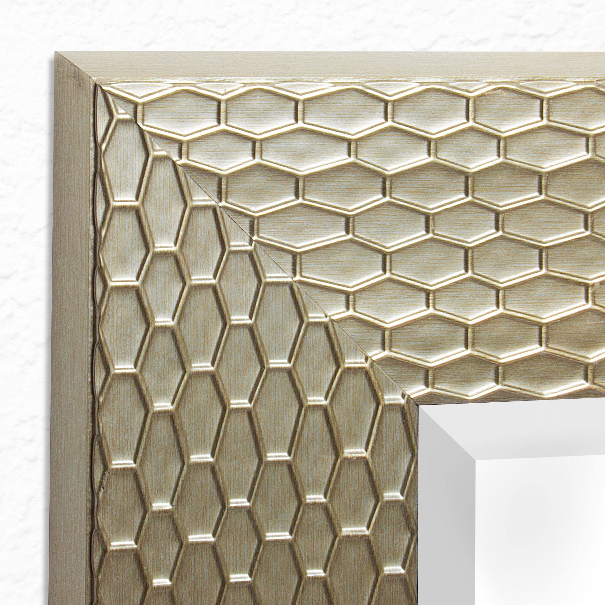 Head West 31.5" Silver Honeycomb Embossed Framed Beveled Wall Mirror